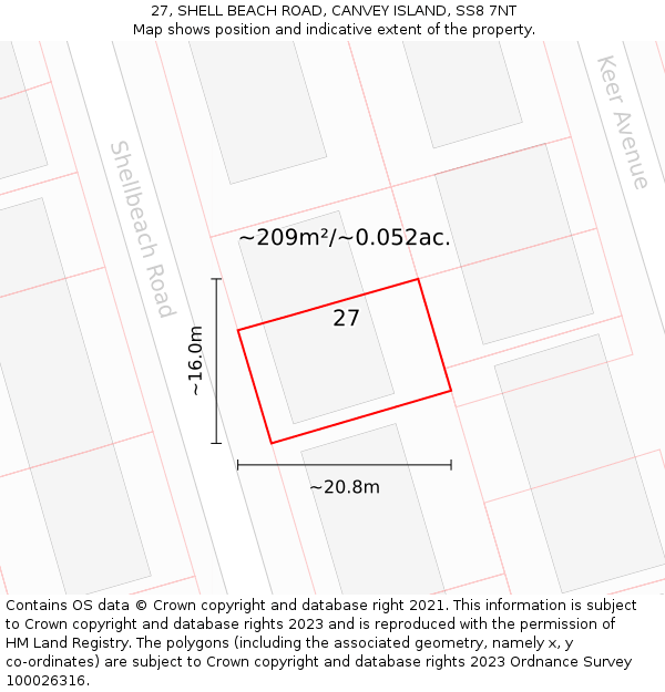 27, SHELL BEACH ROAD, CANVEY ISLAND, SS8 7NT: Plot and title map