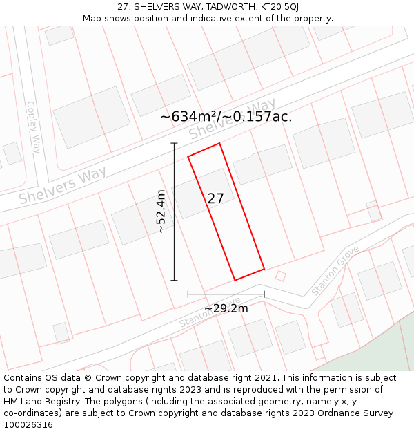 27, SHELVERS WAY, TADWORTH, KT20 5QJ: Plot and title map