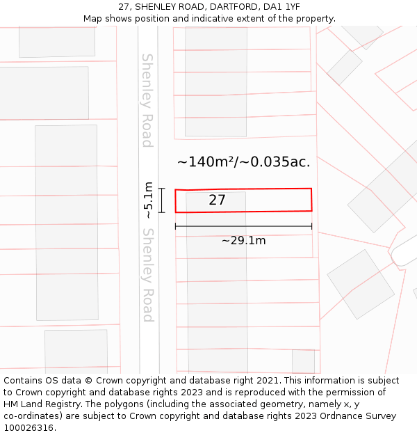 27, SHENLEY ROAD, DARTFORD, DA1 1YF: Plot and title map