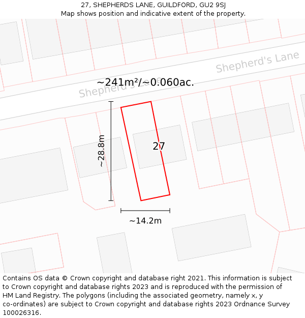 27, SHEPHERDS LANE, GUILDFORD, GU2 9SJ: Plot and title map