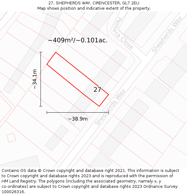27, SHEPHERDS WAY, CIRENCESTER, GL7 2EU: Plot and title map