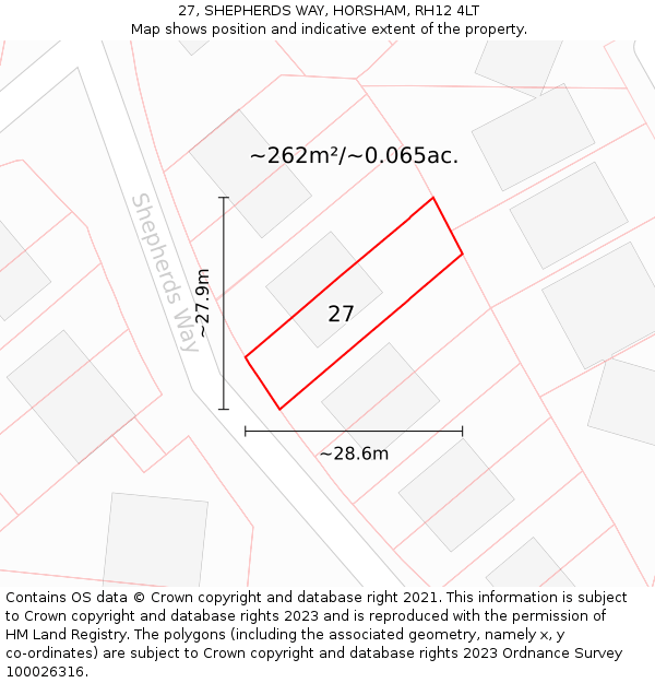 27, SHEPHERDS WAY, HORSHAM, RH12 4LT: Plot and title map