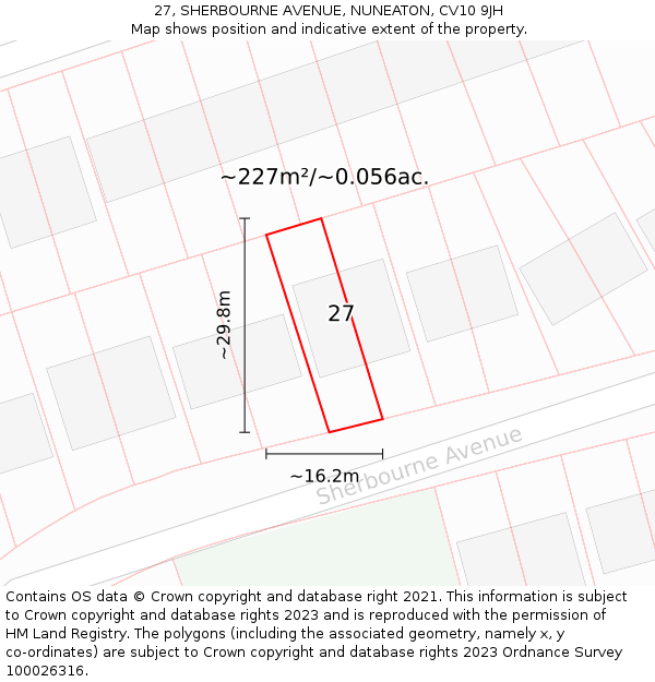 27, SHERBOURNE AVENUE, NUNEATON, CV10 9JH: Plot and title map
