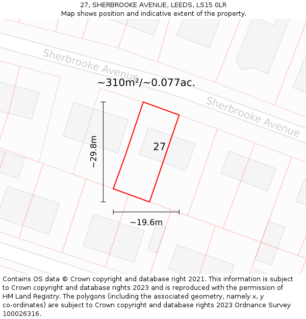 27, SHERBROOKE AVENUE, LEEDS, LS15 0LR: Plot and title map
