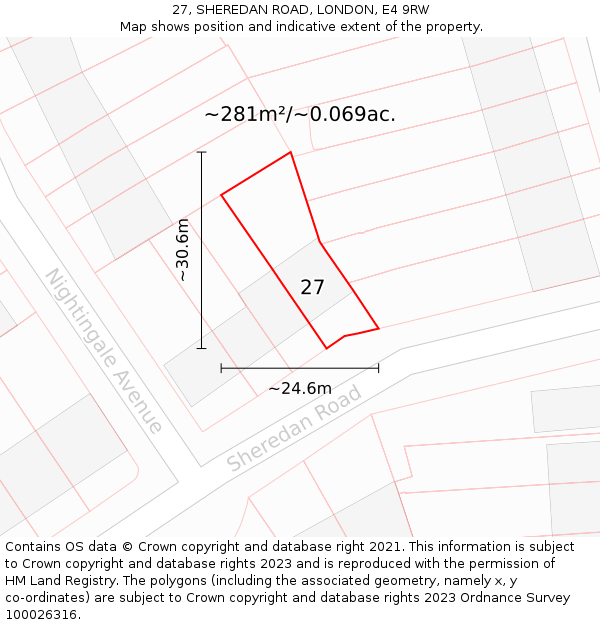 27, SHEREDAN ROAD, LONDON, E4 9RW: Plot and title map