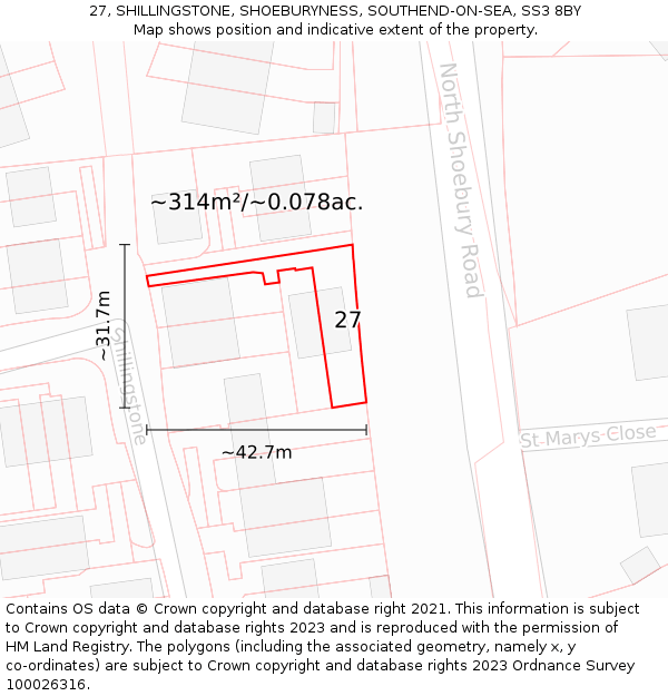27, SHILLINGSTONE, SHOEBURYNESS, SOUTHEND-ON-SEA, SS3 8BY: Plot and title map