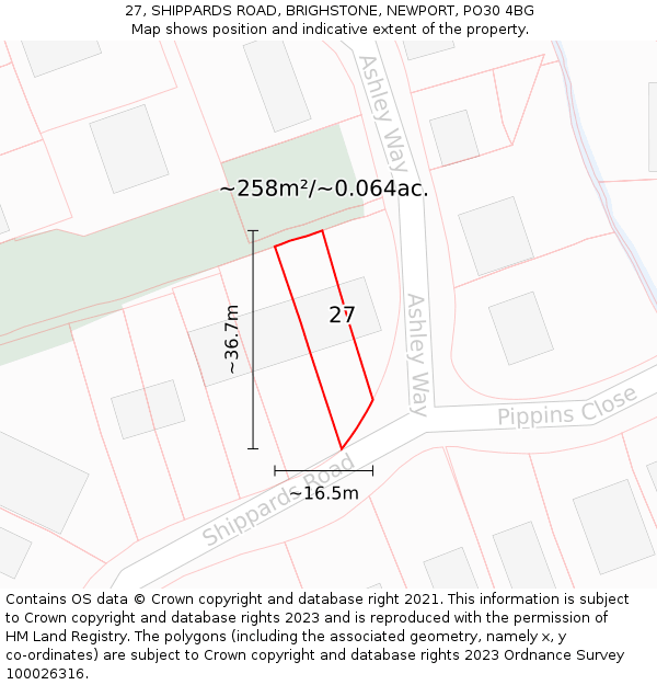 27, SHIPPARDS ROAD, BRIGHSTONE, NEWPORT, PO30 4BG: Plot and title map