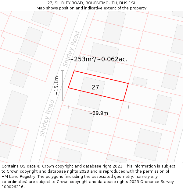 27, SHIRLEY ROAD, BOURNEMOUTH, BH9 1SL: Plot and title map