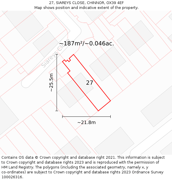 27, SIAREYS CLOSE, CHINNOR, OX39 4EF: Plot and title map