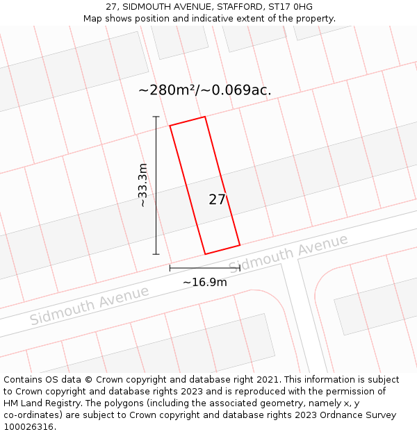 27, SIDMOUTH AVENUE, STAFFORD, ST17 0HG: Plot and title map