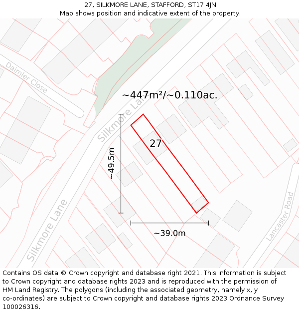 27, SILKMORE LANE, STAFFORD, ST17 4JN: Plot and title map