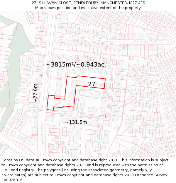 27, SILLAVAN CLOSE, PENDLEBURY, MANCHESTER, M27 4FS: Plot and title map