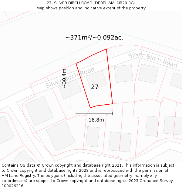 27, SILVER BIRCH ROAD, DEREHAM, NR20 3GL: Plot and title map