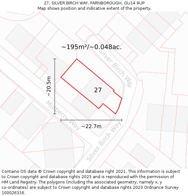 27, SILVER BIRCH WAY, FARNBOROUGH, GU14 9UP: Plot and title map