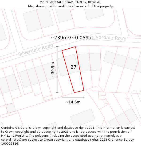 27, SILVERDALE ROAD, TADLEY, RG26 4JL: Plot and title map