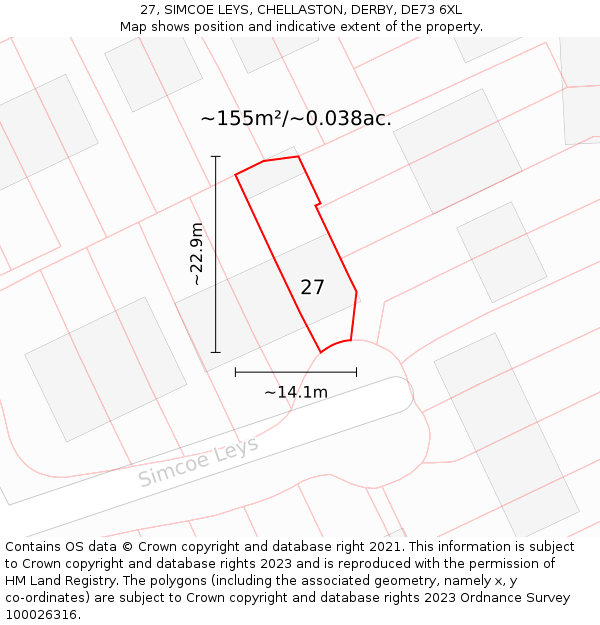 27, SIMCOE LEYS, CHELLASTON, DERBY, DE73 6XL: Plot and title map