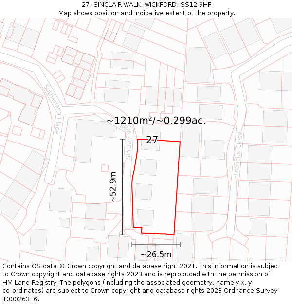 27, SINCLAIR WALK, WICKFORD, SS12 9HF: Plot and title map