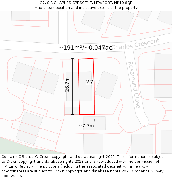 27, SIR CHARLES CRESCENT, NEWPORT, NP10 8QE: Plot and title map