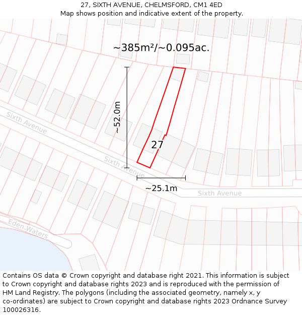 27, SIXTH AVENUE, CHELMSFORD, CM1 4ED: Plot and title map