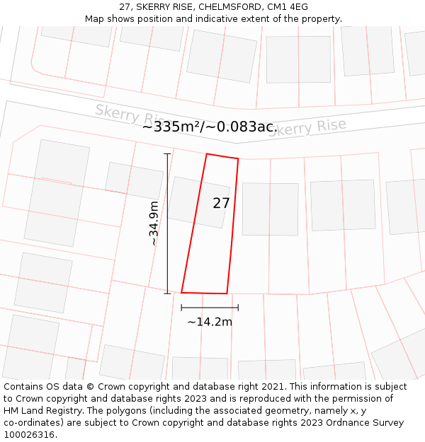 27, SKERRY RISE, CHELMSFORD, CM1 4EG: Plot and title map