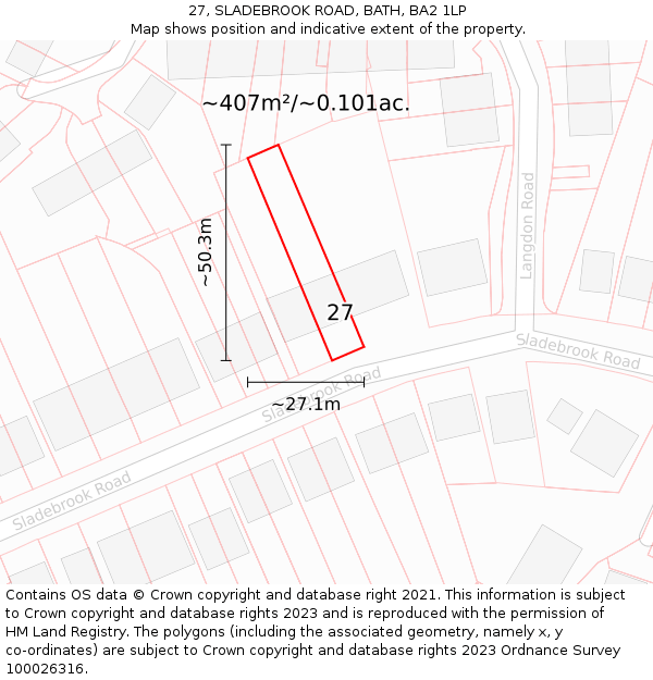 27, SLADEBROOK ROAD, BATH, BA2 1LP: Plot and title map