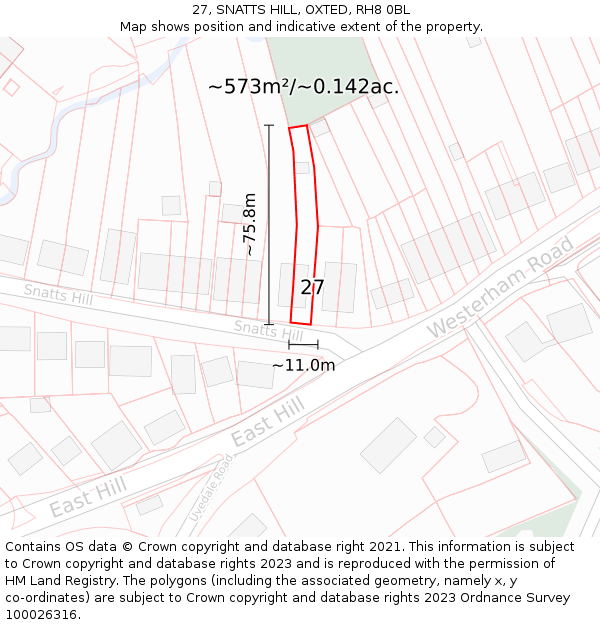 27, SNATTS HILL, OXTED, RH8 0BL: Plot and title map