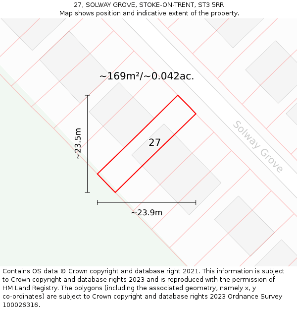 27, SOLWAY GROVE, STOKE-ON-TRENT, ST3 5RR: Plot and title map