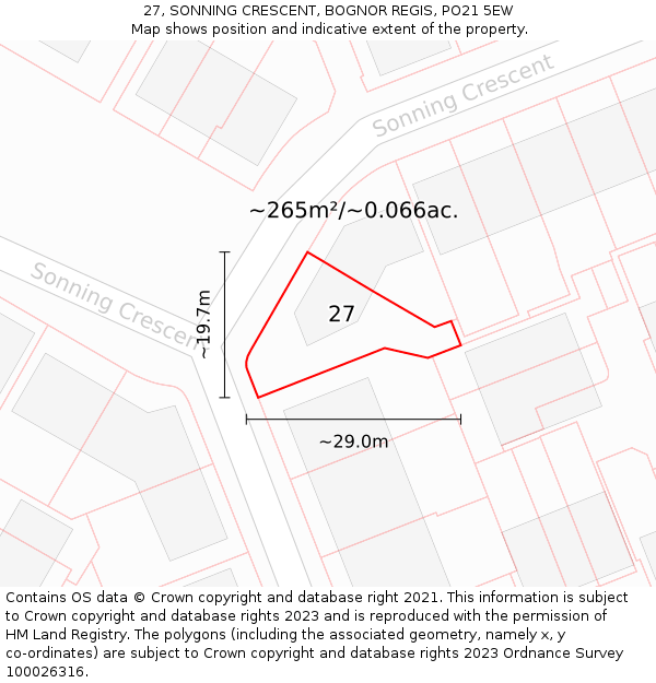 27, SONNING CRESCENT, BOGNOR REGIS, PO21 5EW: Plot and title map