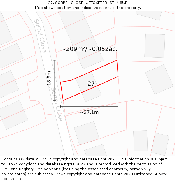 27, SORREL CLOSE, UTTOXETER, ST14 8UP: Plot and title map