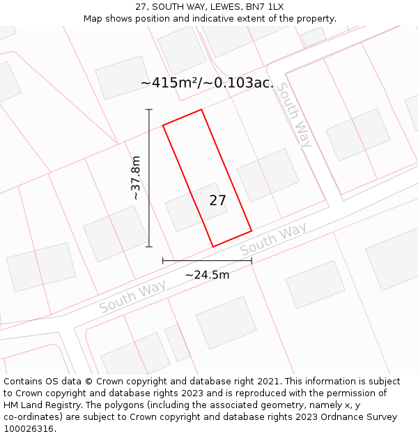 27, SOUTH WAY, LEWES, BN7 1LX: Plot and title map