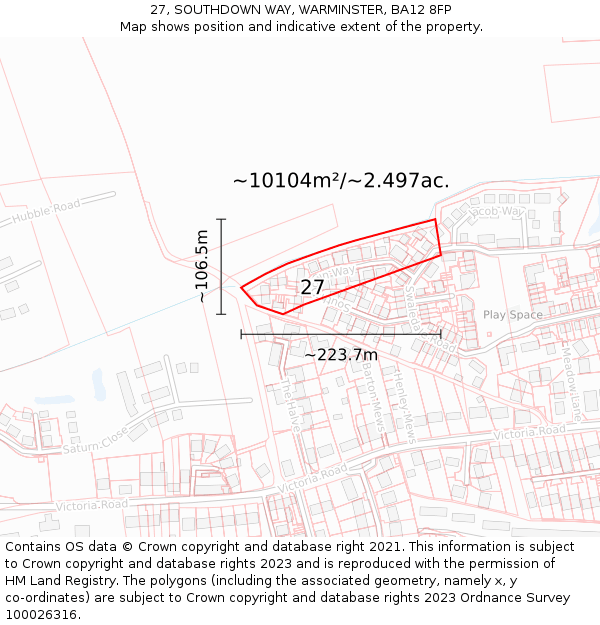 27, SOUTHDOWN WAY, WARMINSTER, BA12 8FP: Plot and title map