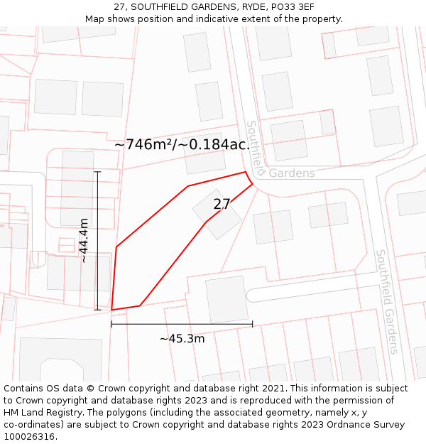 27, SOUTHFIELD GARDENS, RYDE, PO33 3EF: Plot and title map