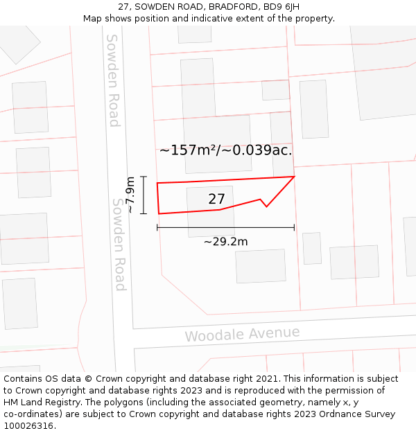 27, SOWDEN ROAD, BRADFORD, BD9 6JH: Plot and title map
