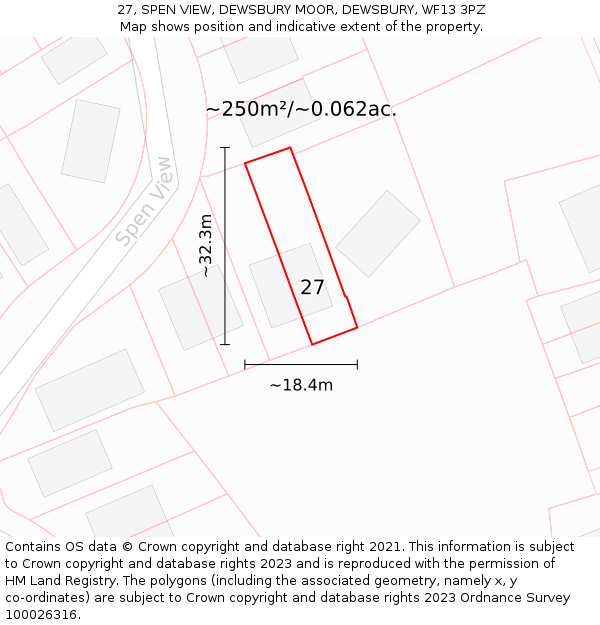 27, SPEN VIEW, DEWSBURY MOOR, DEWSBURY, WF13 3PZ: Plot and title map