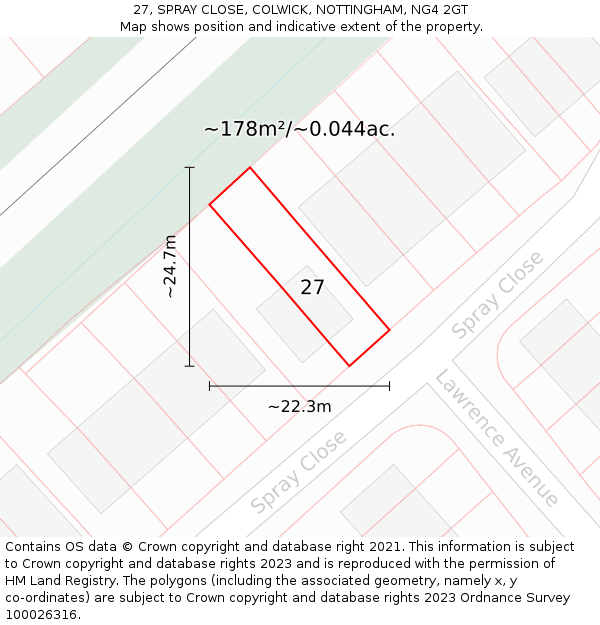 27, SPRAY CLOSE, COLWICK, NOTTINGHAM, NG4 2GT: Plot and title map