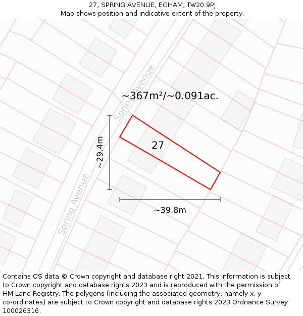 27, SPRING AVENUE, EGHAM, TW20 9PJ: Plot and title map