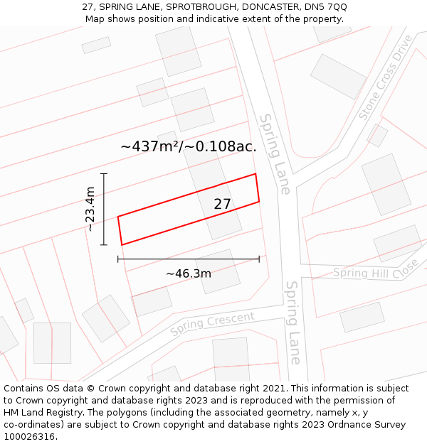 27, SPRING LANE, SPROTBROUGH, DONCASTER, DN5 7QQ: Plot and title map