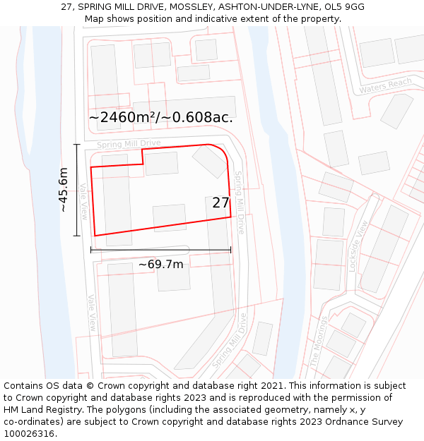27, SPRING MILL DRIVE, MOSSLEY, ASHTON-UNDER-LYNE, OL5 9GG: Plot and title map