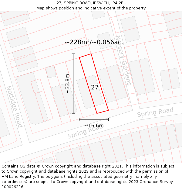 27, SPRING ROAD, IPSWICH, IP4 2RU: Plot and title map