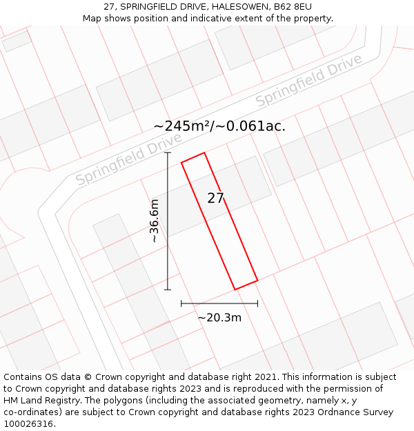 27, SPRINGFIELD DRIVE, HALESOWEN, B62 8EU: Plot and title map