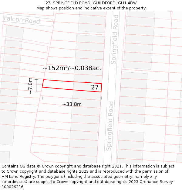 27, SPRINGFIELD ROAD, GUILDFORD, GU1 4DW: Plot and title map