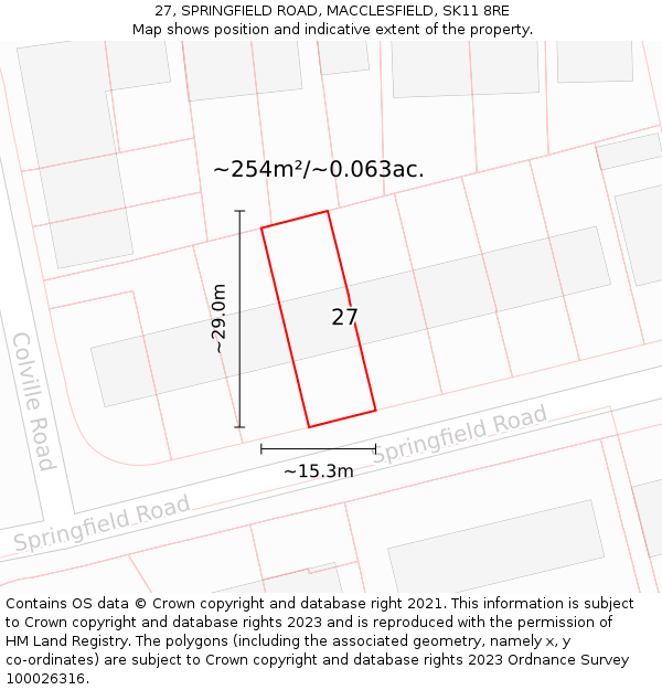 27, SPRINGFIELD ROAD, MACCLESFIELD, SK11 8RE: Plot and title map