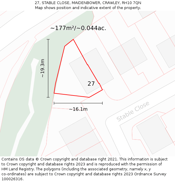 27, STABLE CLOSE, MAIDENBOWER, CRAWLEY, RH10 7QN: Plot and title map