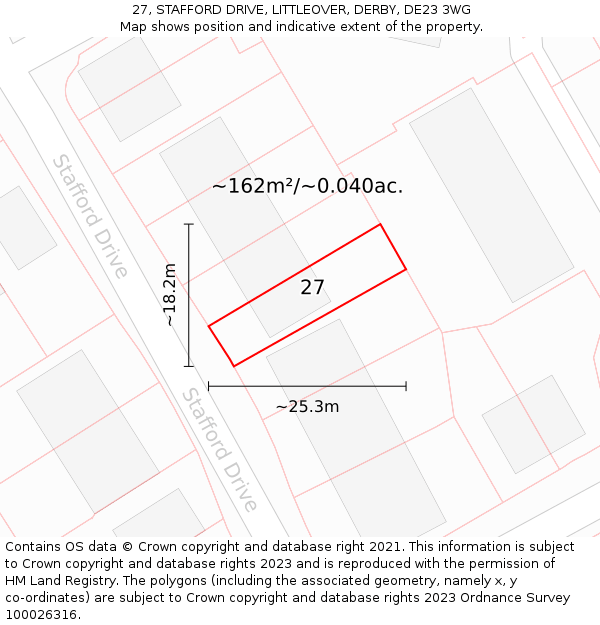 27, STAFFORD DRIVE, LITTLEOVER, DERBY, DE23 3WG: Plot and title map