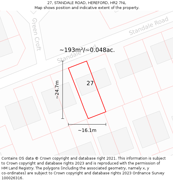 27, STANDALE ROAD, HEREFORD, HR2 7NL: Plot and title map