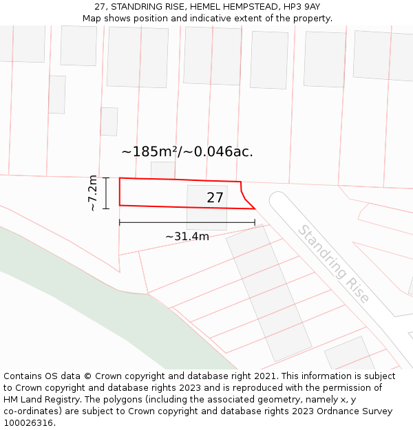 27, STANDRING RISE, HEMEL HEMPSTEAD, HP3 9AY: Plot and title map