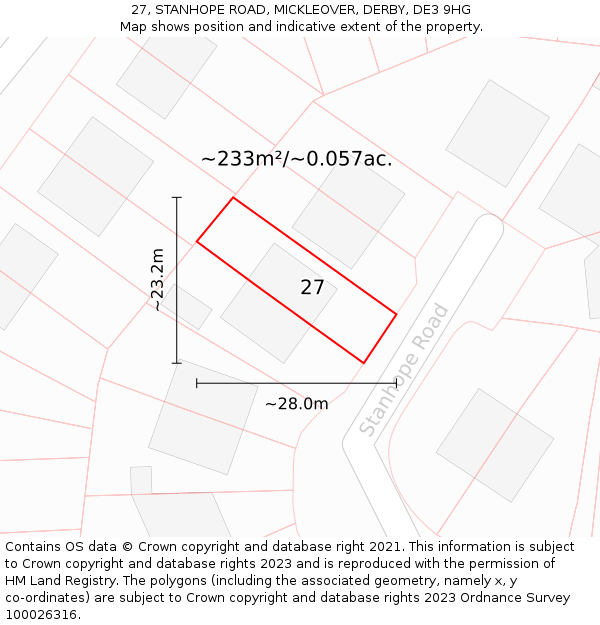 27, STANHOPE ROAD, MICKLEOVER, DERBY, DE3 9HG: Plot and title map