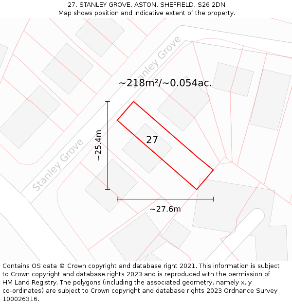 27, STANLEY GROVE, ASTON, SHEFFIELD, S26 2DN: Plot and title map