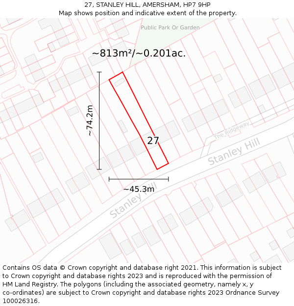 27, STANLEY HILL, AMERSHAM, HP7 9HP: Plot and title map
