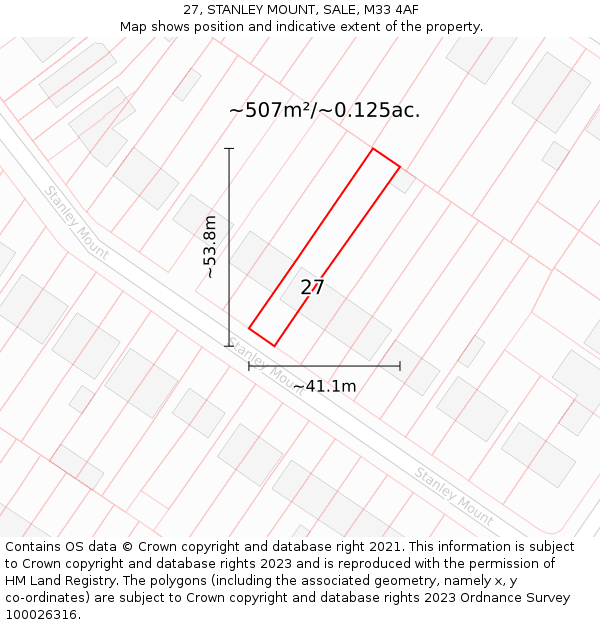 27, STANLEY MOUNT, SALE, M33 4AF: Plot and title map